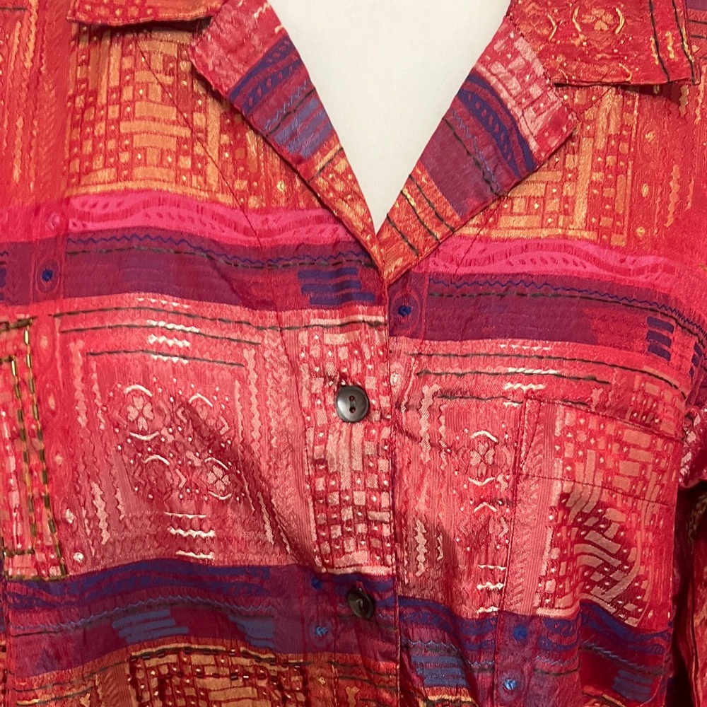 Chico’s patchwork multi-media designed button fro… - image 3